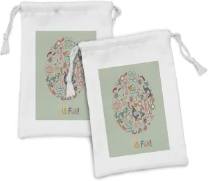 Lunarable Science Fabric Pouch Set of 2, Science is Fun Theme with Molecule Experiment Biology Chemistry Atom DNA, Small Drawstring Bag for Toiletries Masks and Favors, 9" x 6", Multicolor