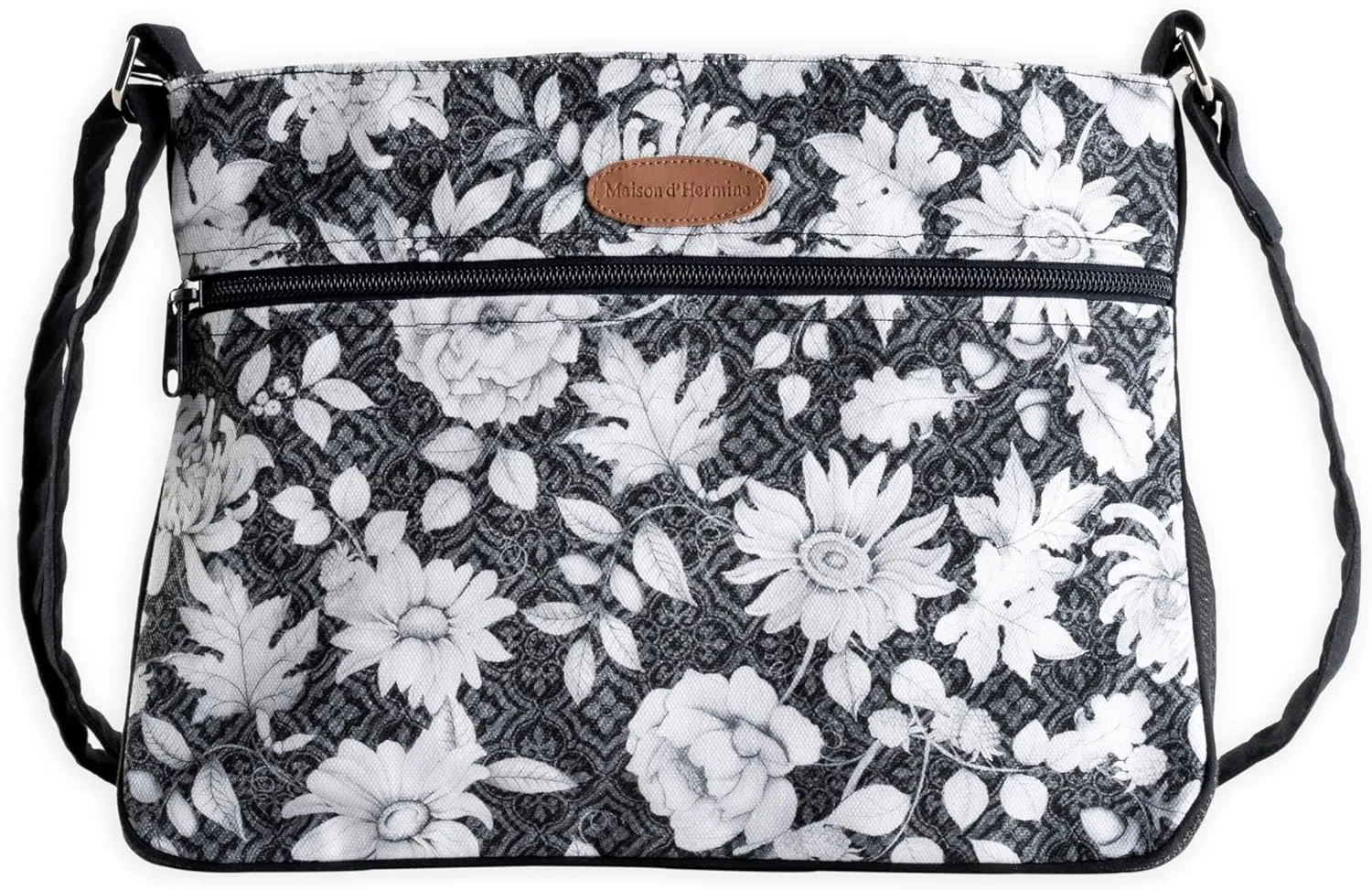 Maison d' Hermine Cross Body Bag Cotton Adjustable Shoulder Strap Hand Bag Tote purse with Zippered & Slip Pockets
