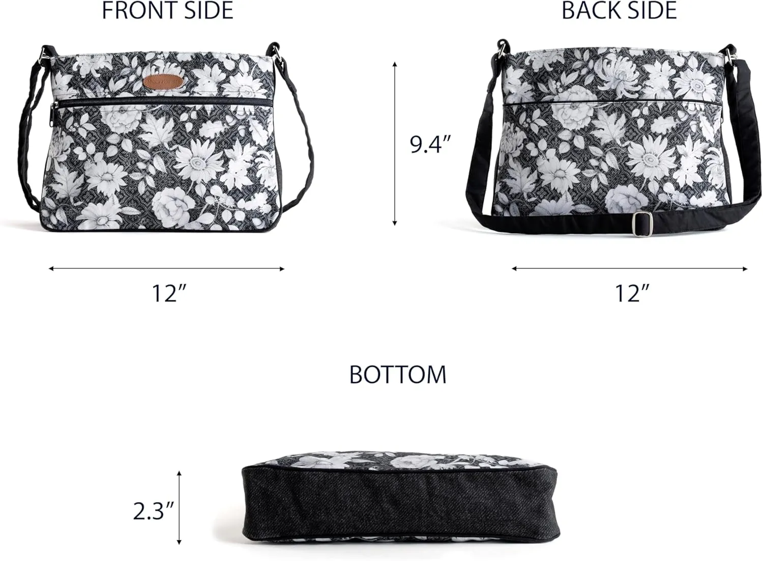 Maison d' Hermine Cross Body Bag Cotton Adjustable Shoulder Strap Hand Bag Tote purse with Zippered & Slip Pockets