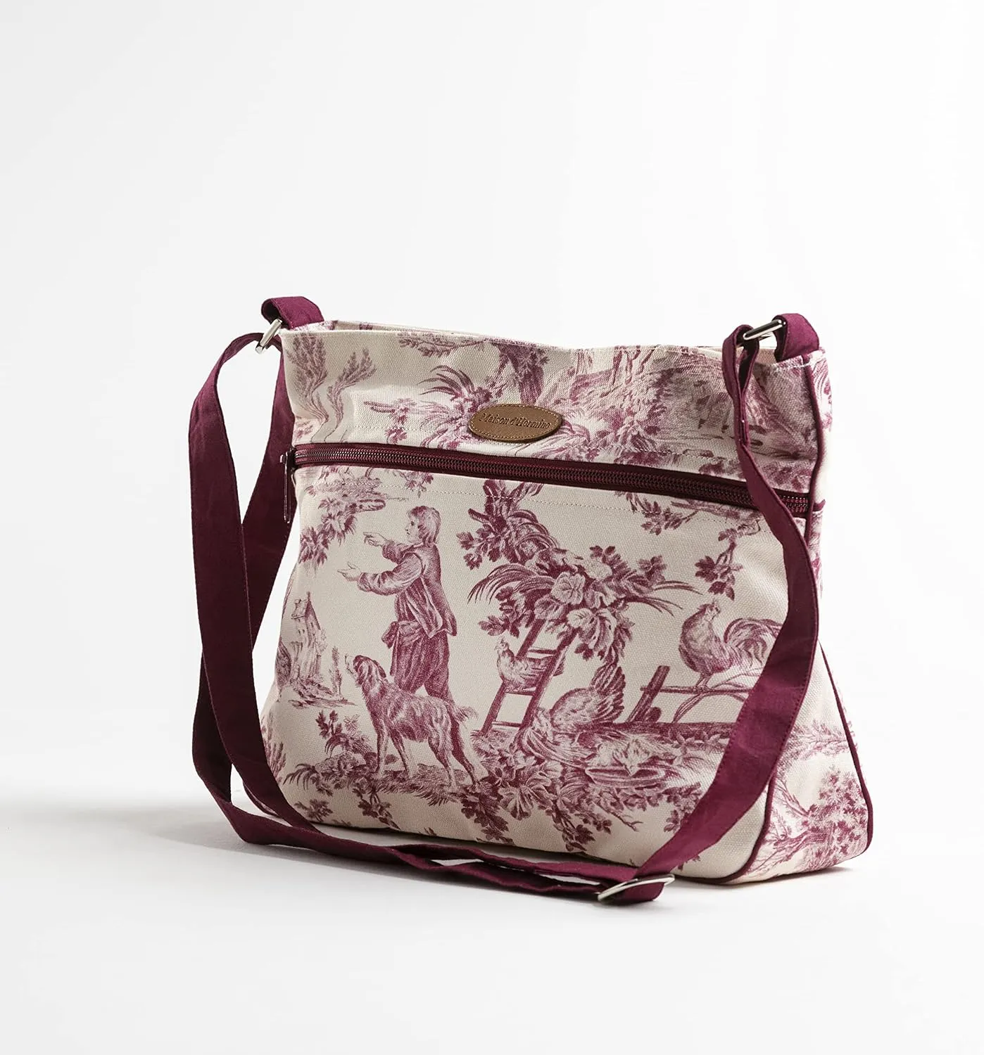 Maison d' Hermine Cross Body Bag Cotton Adjustable Shoulder Strap Hand Bag Tote purse with Zippered & Slip Pockets