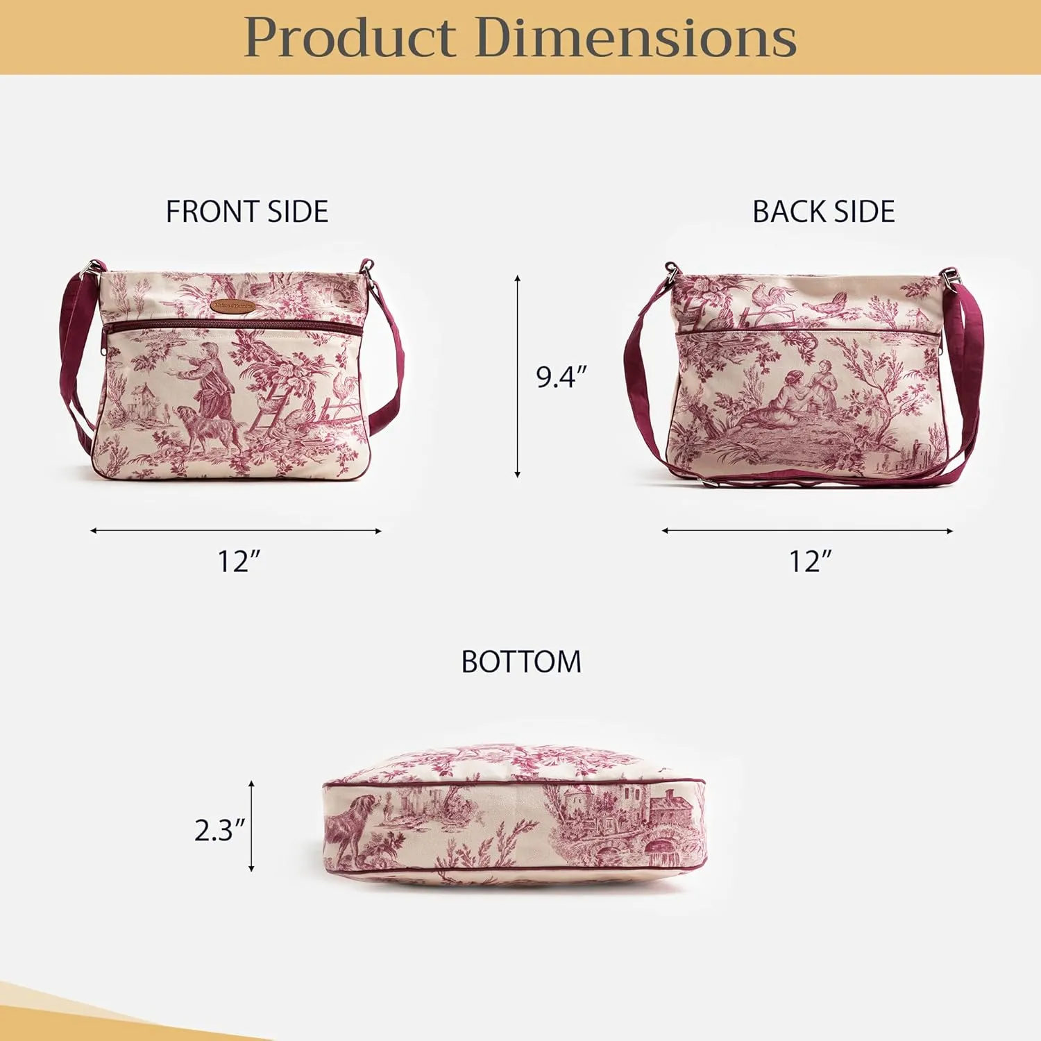 Maison d' Hermine Cross Body Bag Cotton Adjustable Shoulder Strap Hand Bag Tote purse with Zippered & Slip Pockets