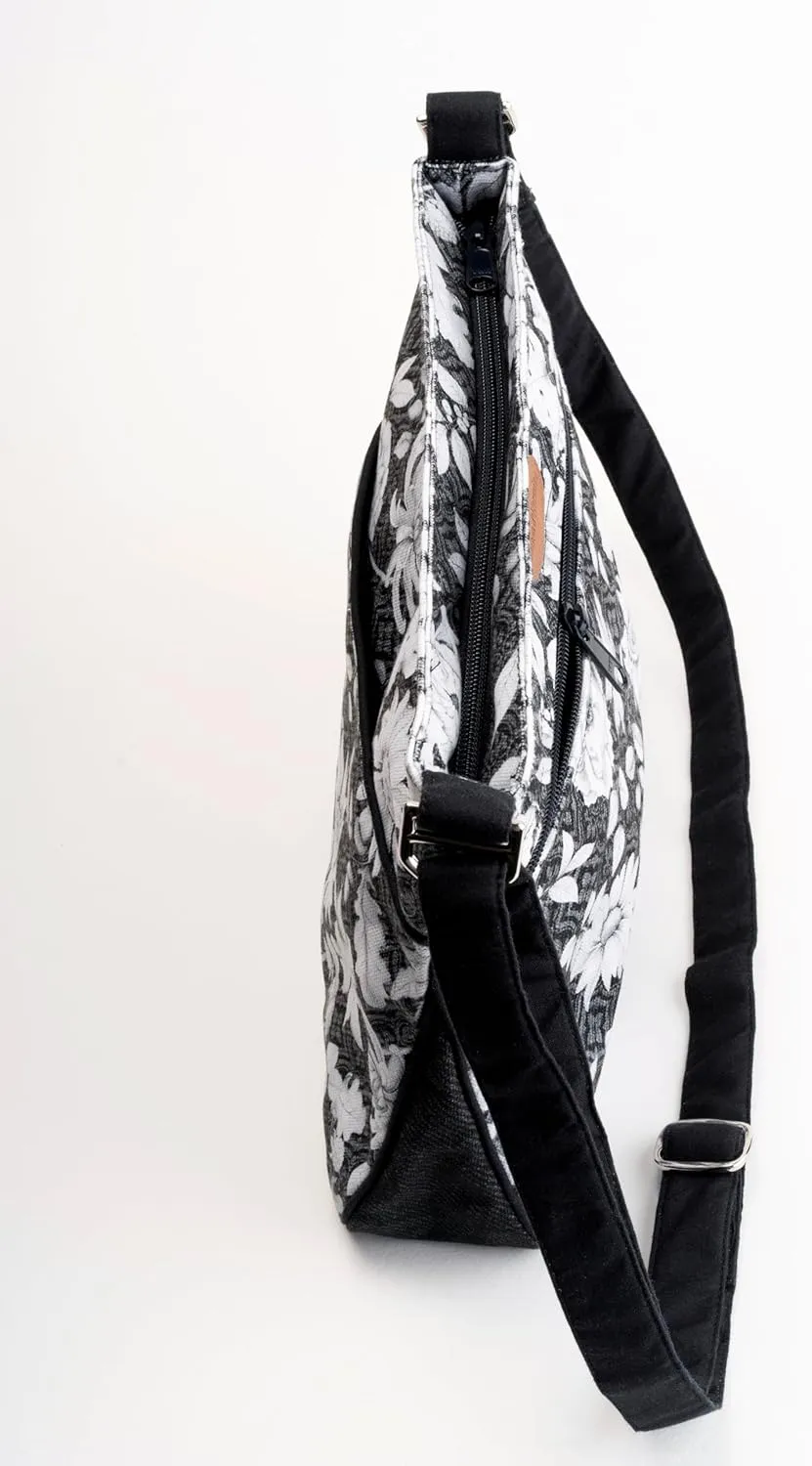 Maison d' Hermine Cross Body Bag Cotton Adjustable Shoulder Strap Hand Bag Tote purse with Zippered & Slip Pockets