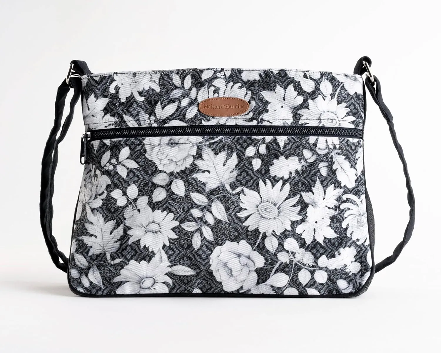 Maison d' Hermine Cross Body Bag Cotton Adjustable Shoulder Strap Hand Bag Tote purse with Zippered & Slip Pockets