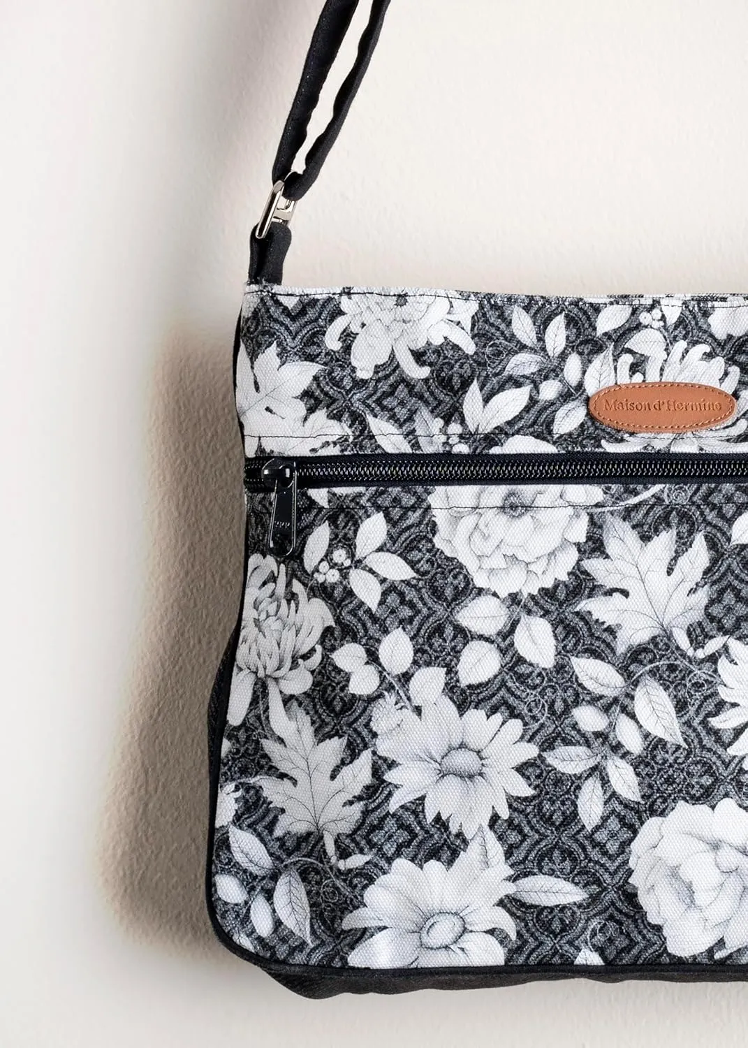 Maison d' Hermine Cross Body Bag Cotton Adjustable Shoulder Strap Hand Bag Tote purse with Zippered & Slip Pockets