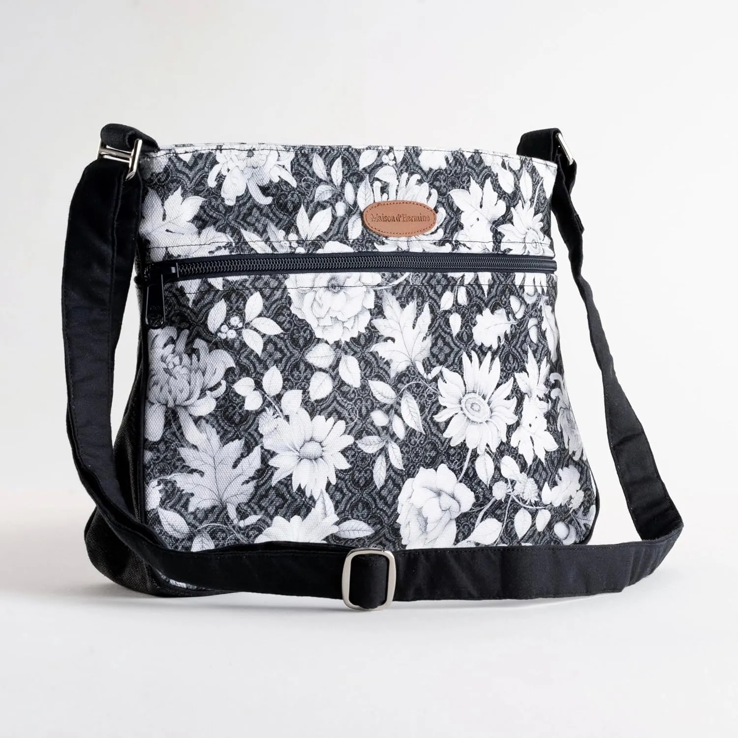 Maison d' Hermine Cross Body Bag Cotton Adjustable Shoulder Strap Hand Bag Tote purse with Zippered & Slip Pockets