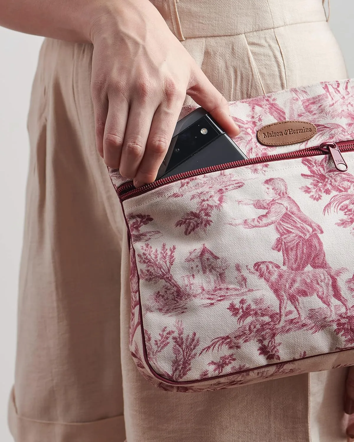 Maison d' Hermine Cross Body Bag Cotton Adjustable Shoulder Strap Hand Bag Tote purse with Zippered & Slip Pockets