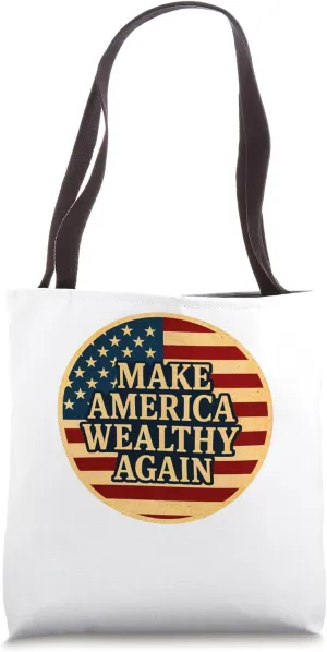 Make America Wealthy Again Funny Retro USA Flag Graphic Tote Bag