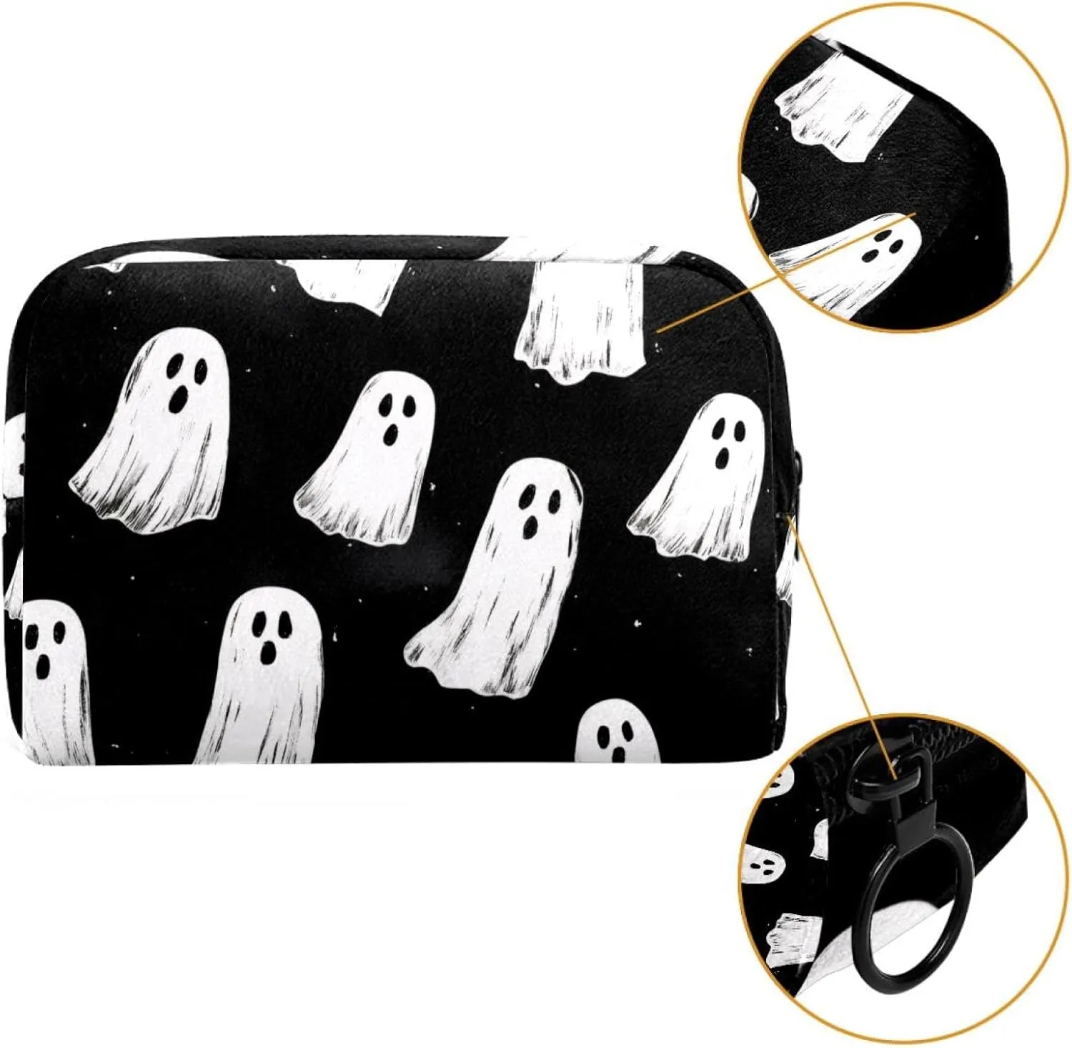 Makeup Organizer Bag, Halloween Ghosts Background Spooky Pattern Pencil Case Cosmetic Storage Bag Portable Toiletry Pouch for Women, Men, Traveling, School