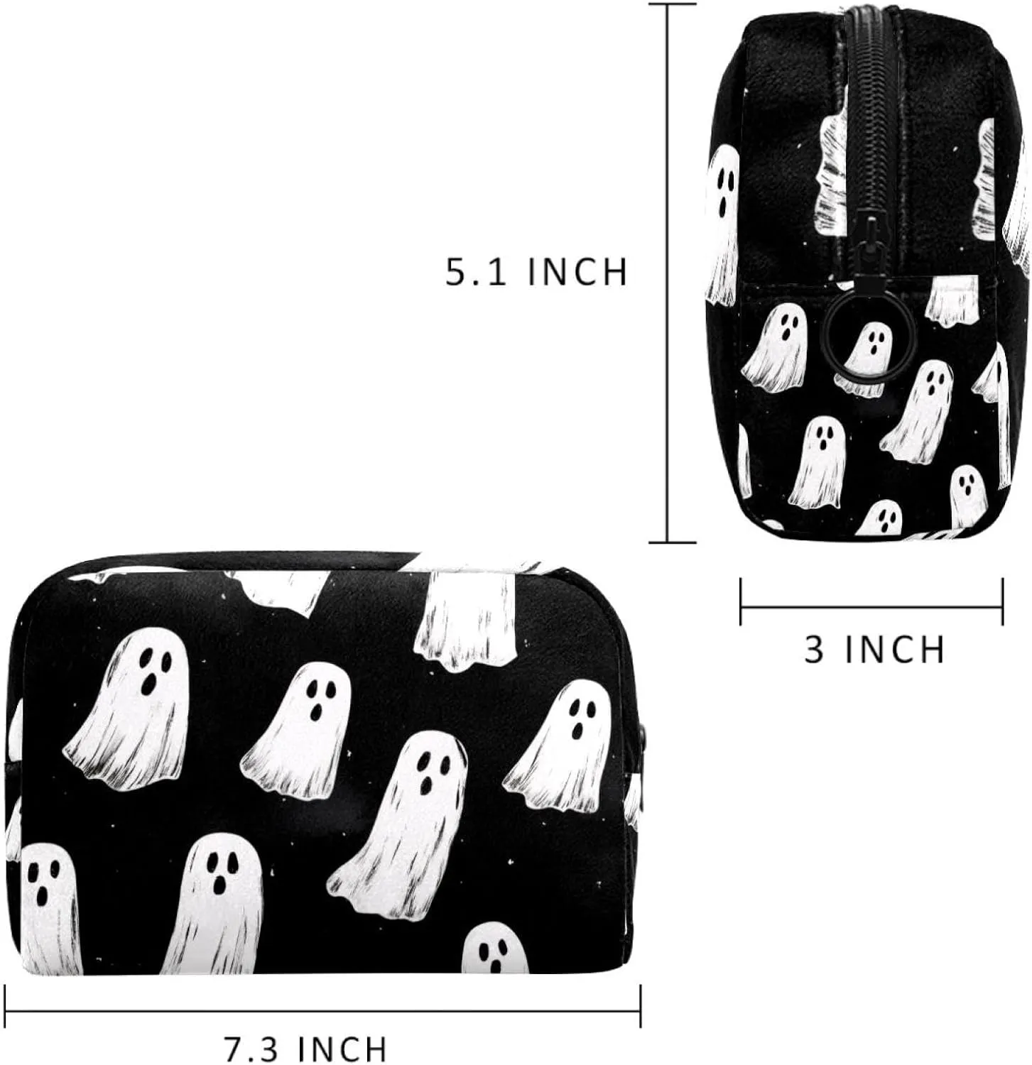 Makeup Organizer Bag, Halloween Ghosts Background Spooky Pattern Pencil Case Cosmetic Storage Bag Portable Toiletry Pouch for Women, Men, Traveling, School