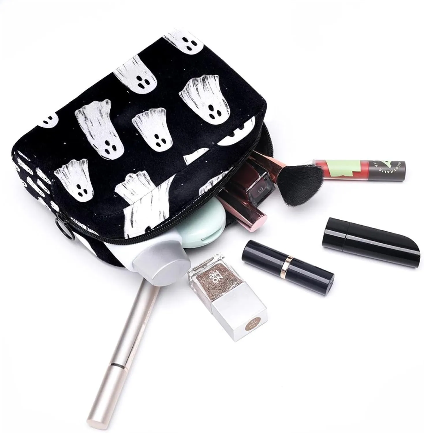 Makeup Organizer Bag, Halloween Ghosts Background Spooky Pattern Pencil Case Cosmetic Storage Bag Portable Toiletry Pouch for Women, Men, Traveling, School