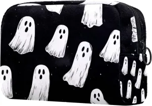 Makeup Organizer Bag, Halloween Ghosts Background Spooky Pattern Pencil Case Cosmetic Storage Bag Portable Toiletry Pouch for Women, Men, Traveling, School