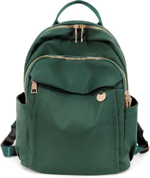 Medium Nylon Backpacks for Women, Trendy Gold-Tone Hardware Everyday Backpack Purses, Casual Lightweight Water-Resistant Rucksack Daypack Travel Bags (Green)