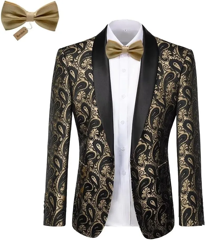 Men's Floral Tux Suit Jacket One Button Slim Fit Paisley Wedding Suit Blazer for Men Prom Party Dinner Jacket Sport Coat