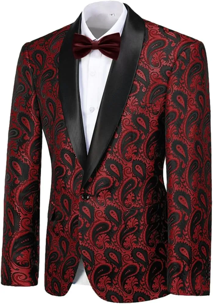Men's Floral Tux Suit Jacket One Button Slim Fit Paisley Wedding Suit Blazer for Men Prom Party Dinner Jacket Sport Coat