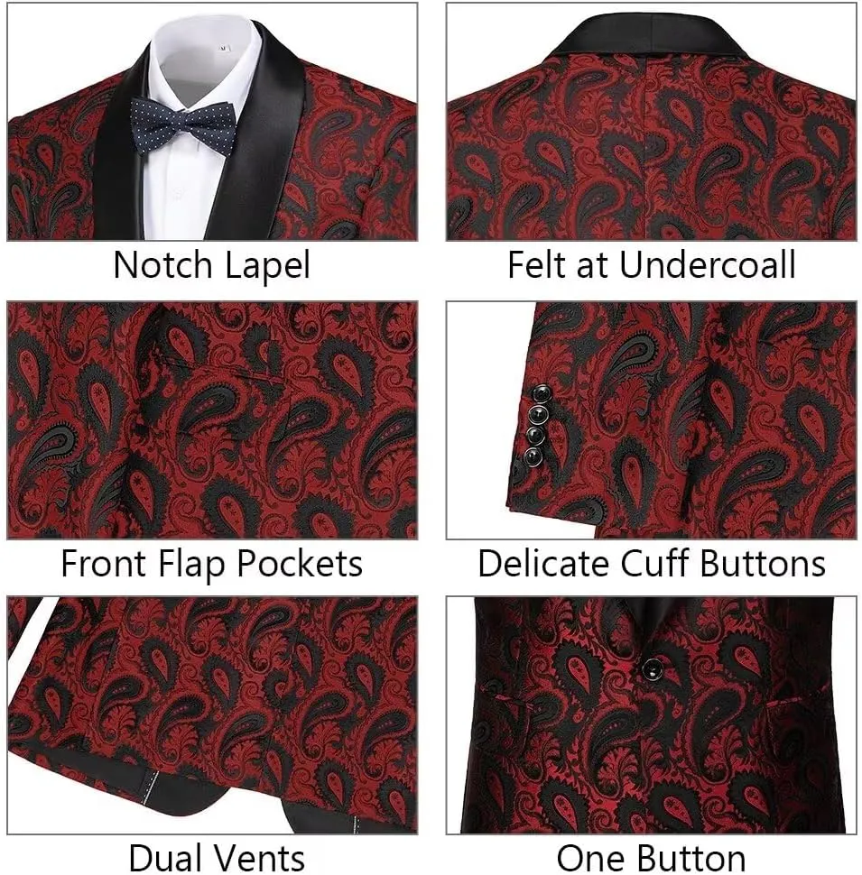Men's Floral Tux Suit Jacket One Button Slim Fit Paisley Wedding Suit Blazer for Men Prom Party Dinner Jacket Sport Coat