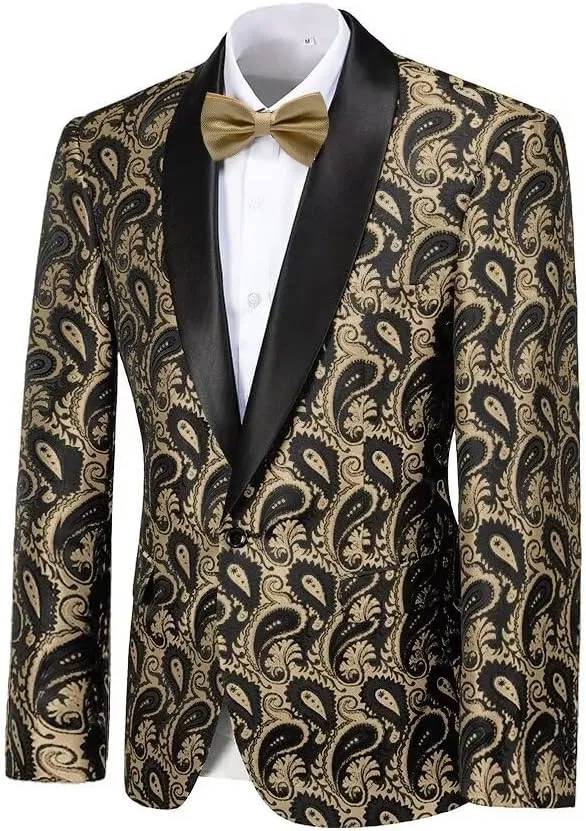 Men's Floral Tux Suit Jacket One Button Slim Fit Paisley Wedding Suit Blazer for Men Prom Party Dinner Jacket Sport Coat