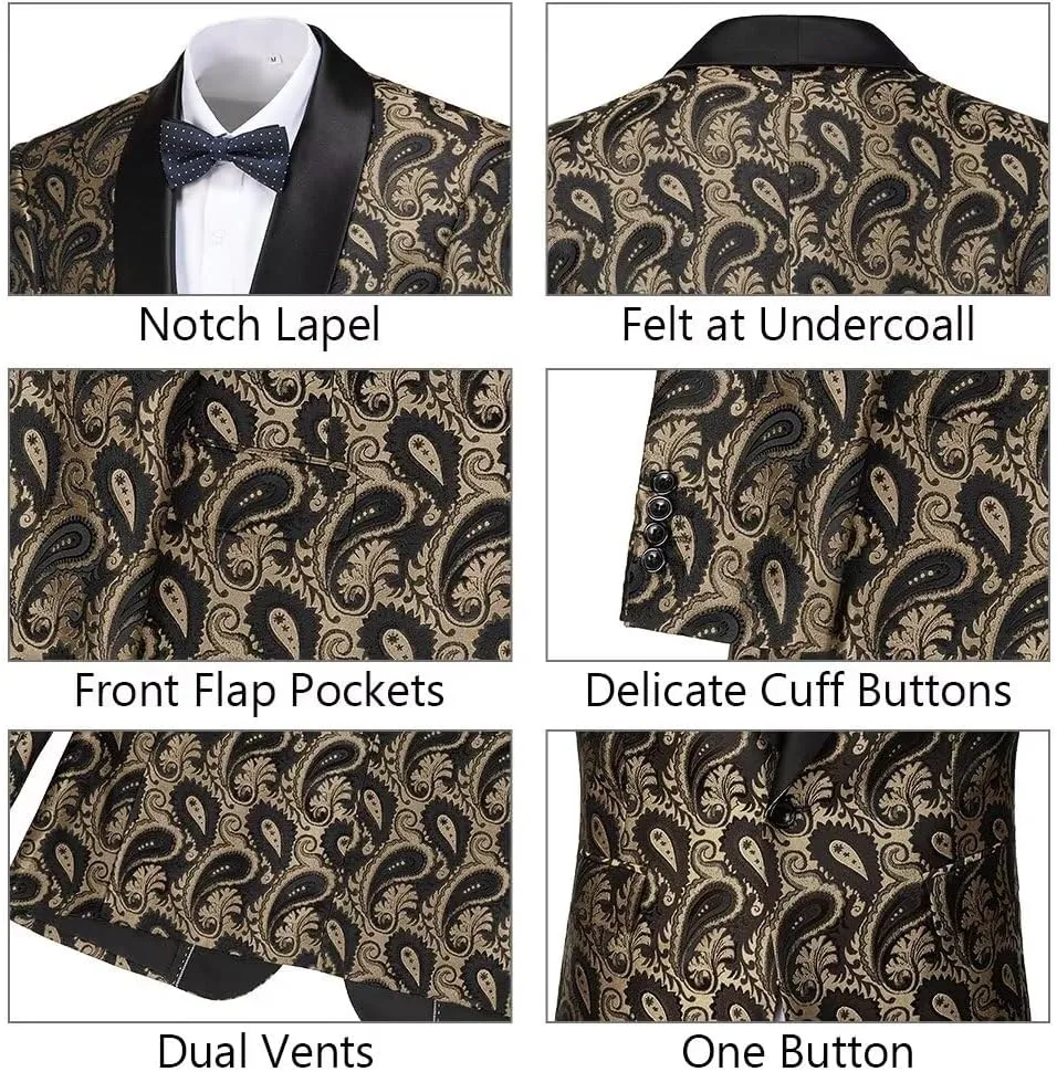 Men's Floral Tux Suit Jacket One Button Slim Fit Paisley Wedding Suit Blazer for Men Prom Party Dinner Jacket Sport Coat