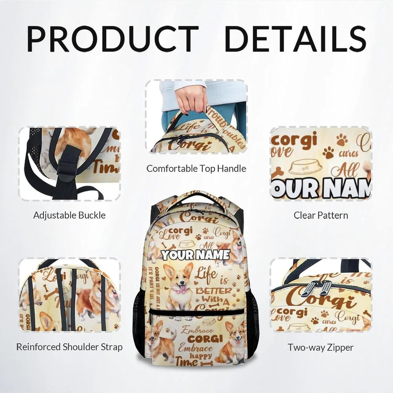 Mercuryelf Boys Bag for School - Personalized Cute Corgi Kid Backpack for School, Travel - 17 Inch Dog Bookbag for Teens Corgi Lovers