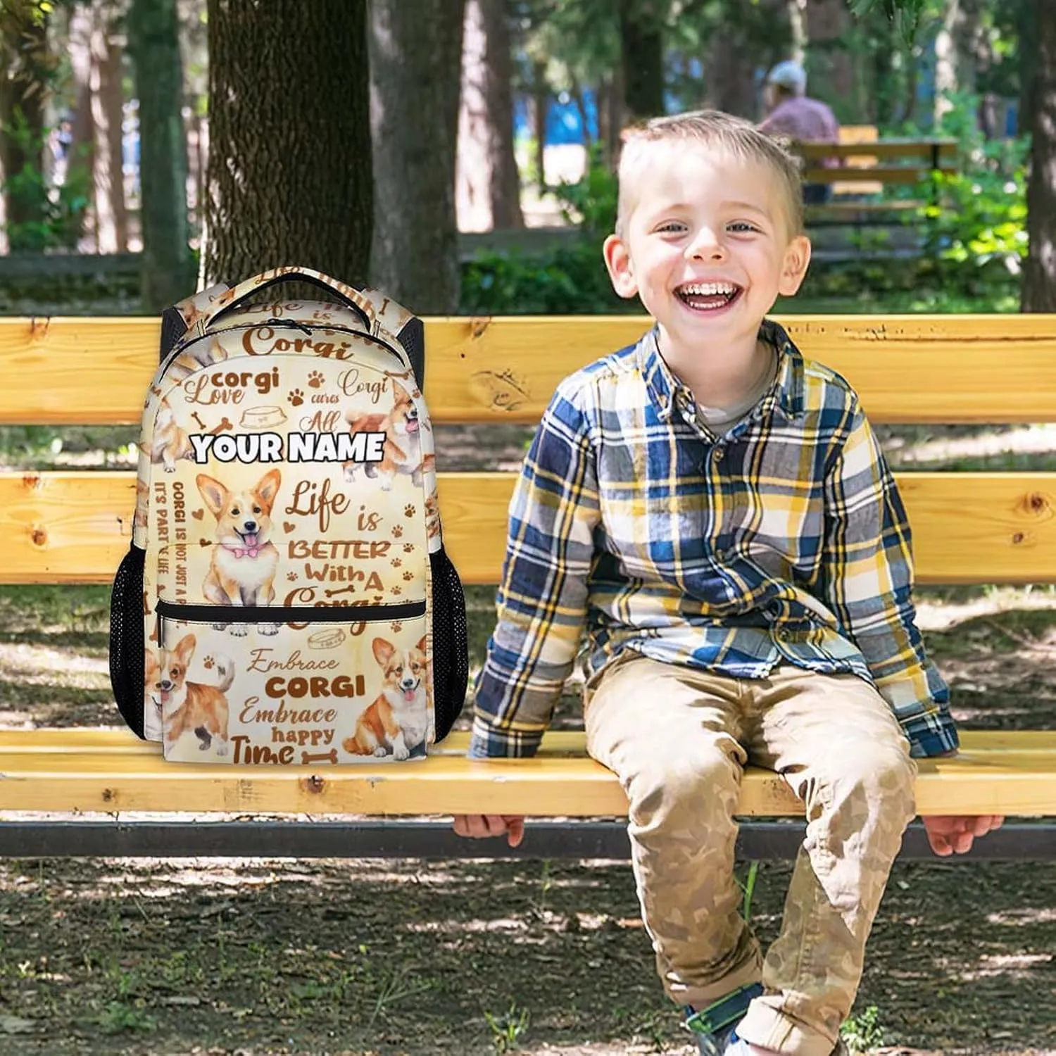 Mercuryelf Boys Bag for School - Personalized Cute Corgi Kid Backpack for School, Travel - 17 Inch Dog Bookbag for Teens Corgi Lovers