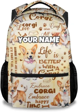 Mercuryelf Boys Bag for School - Personalized Cute Corgi Kid Backpack for School, Travel - 17 Inch Dog Bookbag for Teens Corgi Lovers