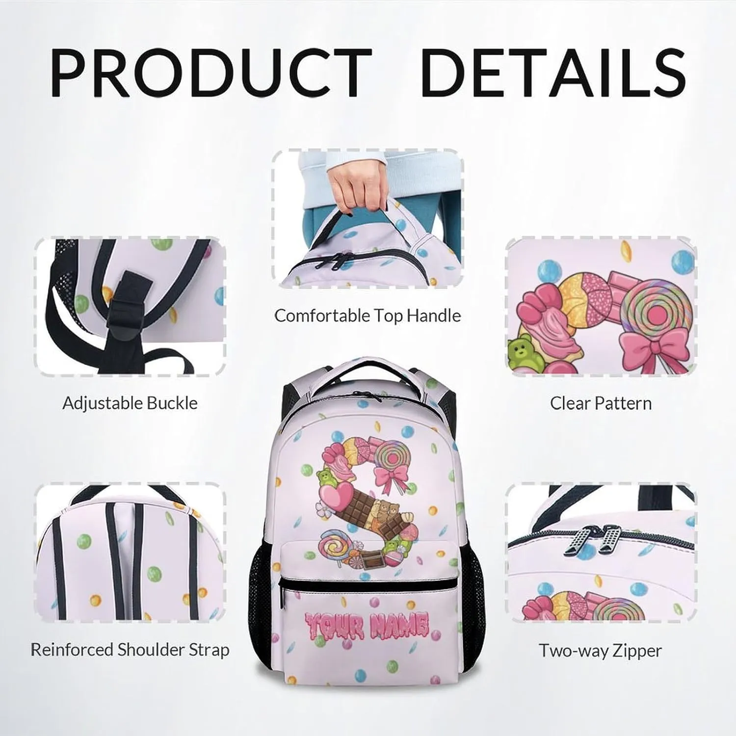 Mercuryelf Girls Bag for School - Custom Cute Initials Kid Backpack for Primary Middle - 17 Inch Bookbag for Teens