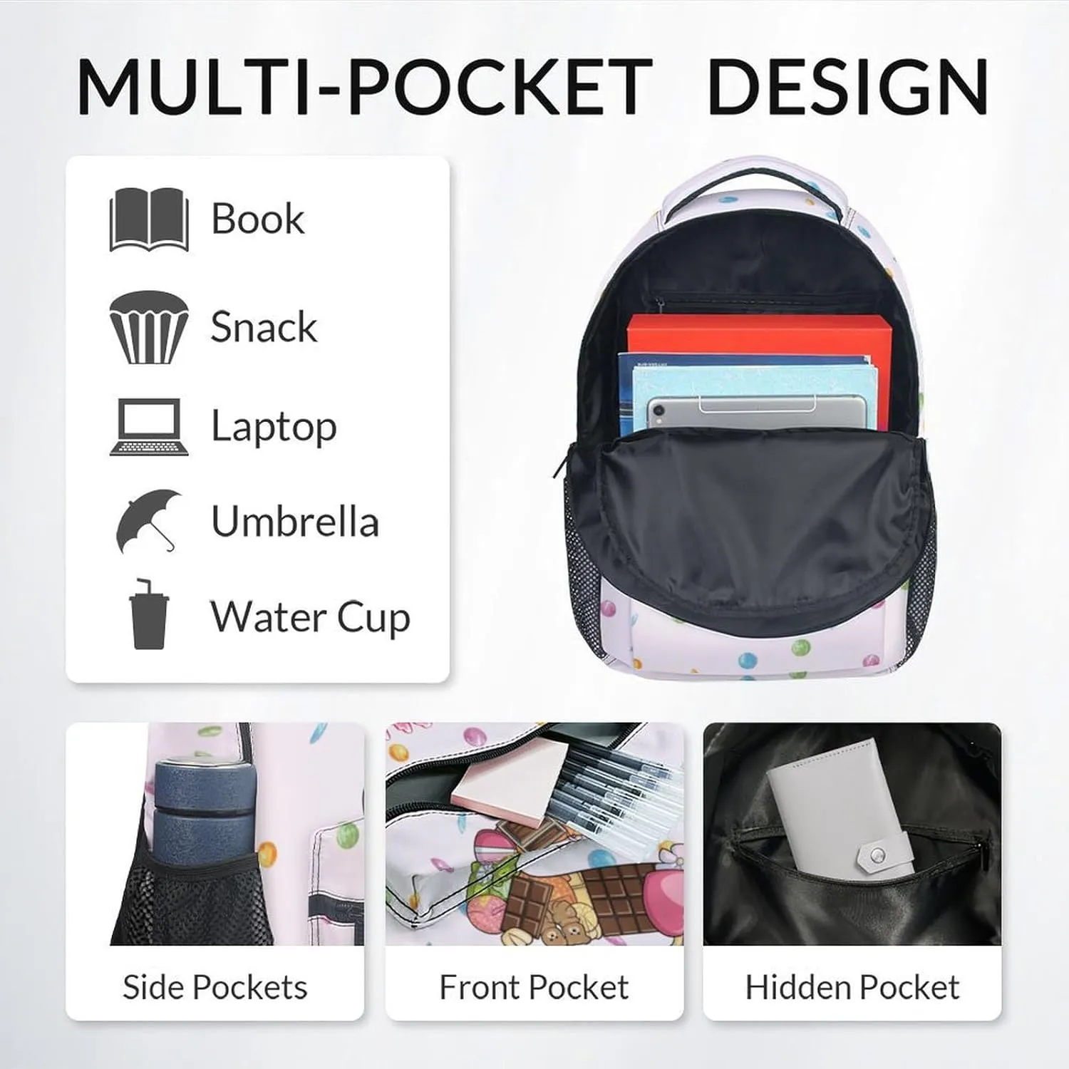Mercuryelf Girls Bag for School - Custom Cute Initials Kid Backpack for Primary Middle - 17 Inch Bookbag for Teens
