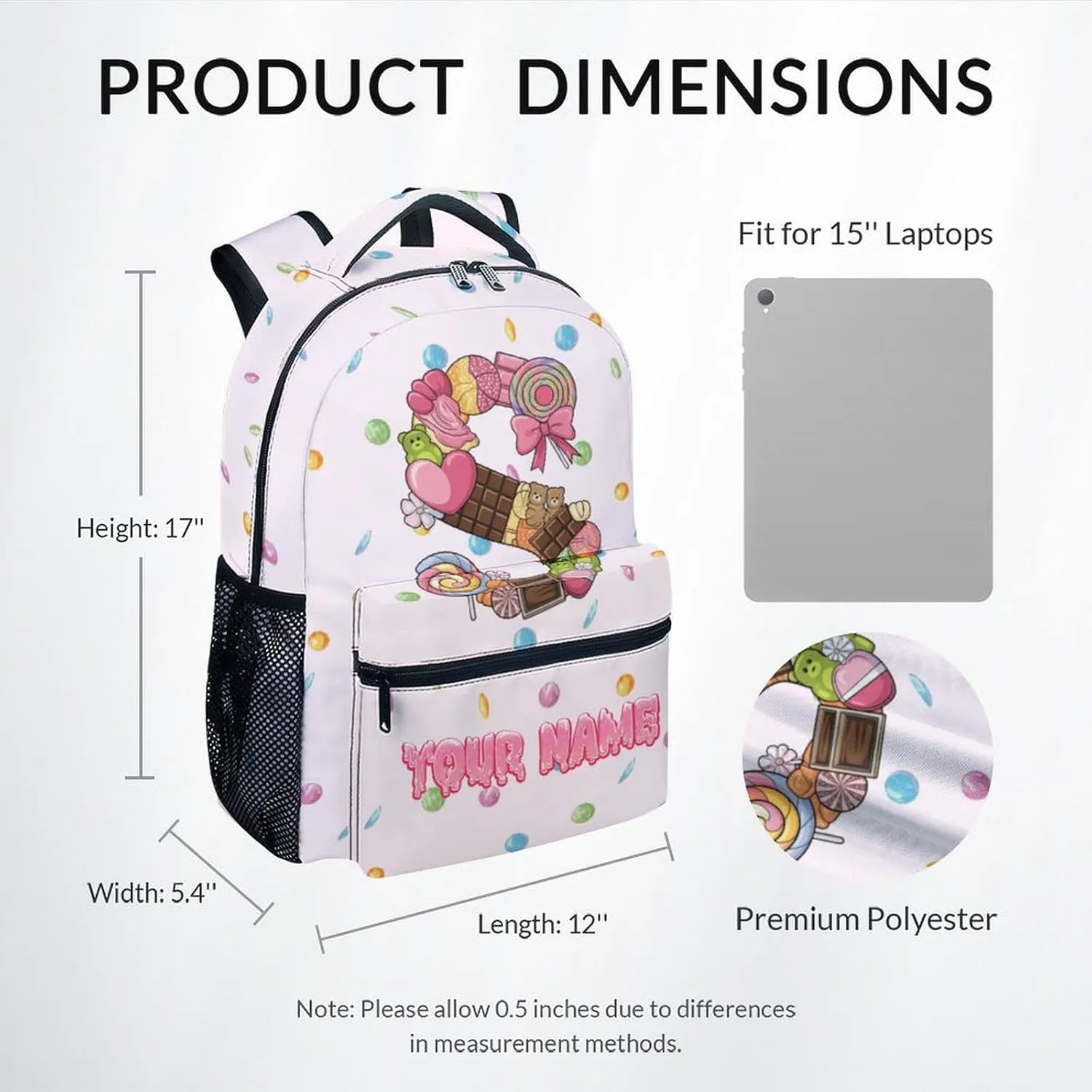 Mercuryelf Girls Bag for School - Custom Cute Initials Kid Backpack for Primary Middle - 17 Inch Bookbag for Teens