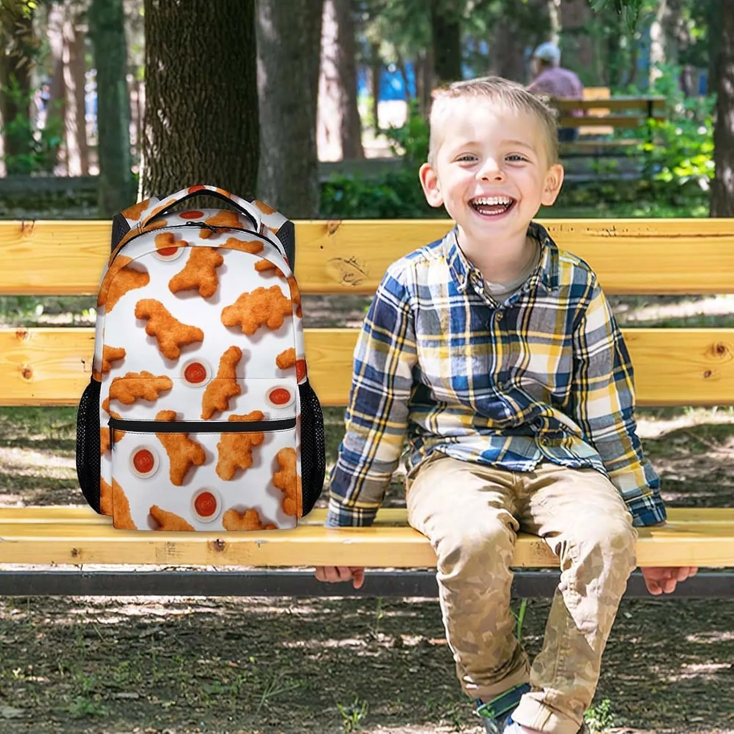 Mercuryelf Kid Backpack for Boys - 17 Inch White Lightweight Durable Kid Backpack - Large Capacity Chicken Nugget Bookbag for School, Travel and Camp