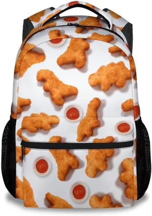 Mercuryelf Kid Backpack for Boys - 17 Inch White Lightweight Durable Kid Backpack - Large Capacity Chicken Nugget Bookbag for School, Travel and Camp