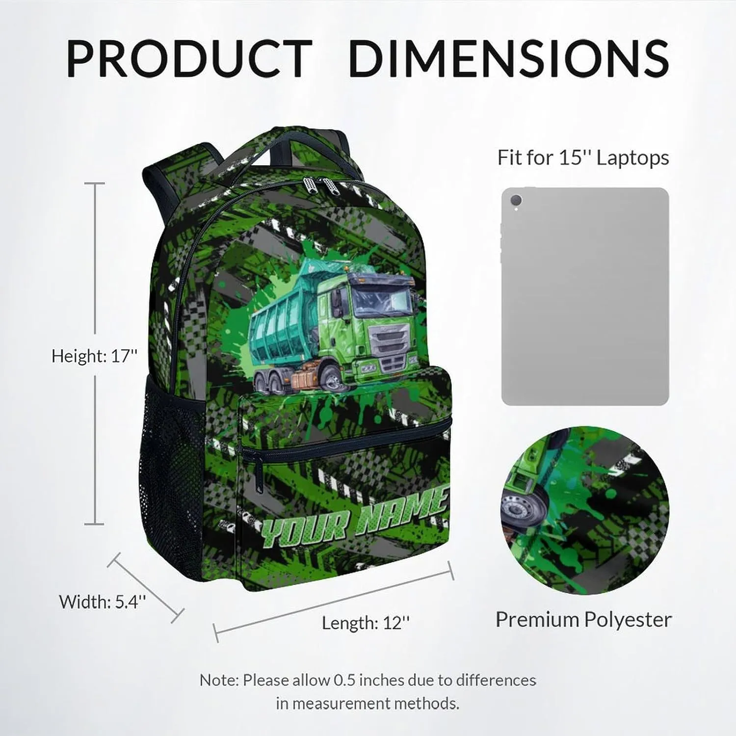 Mercuryelf Kid Backpack for School, Travel - Cool Garbage Truck Bookbag for Boys - Personalized School Bag for Primary Middle