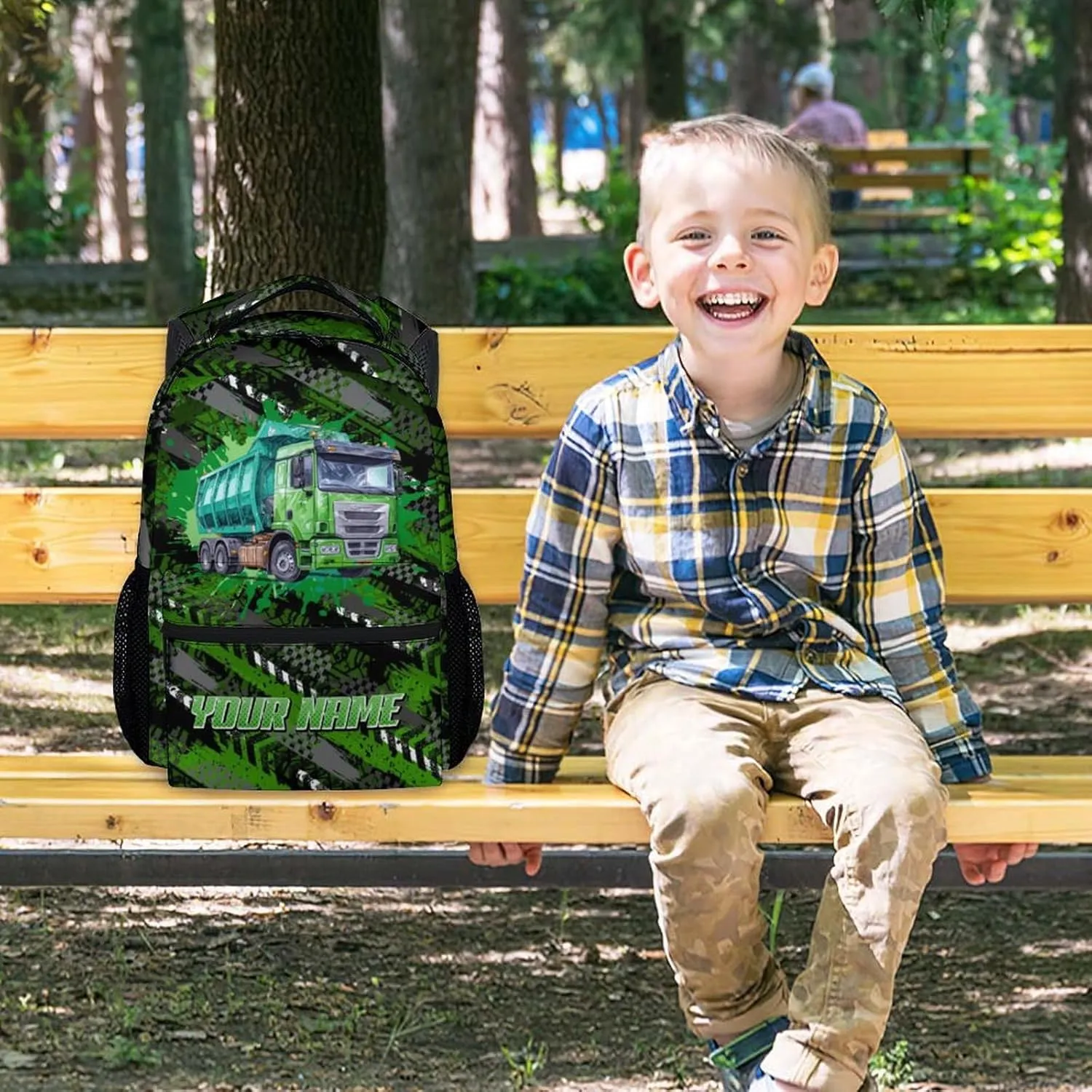 Mercuryelf Kid Backpack for School, Travel - Cool Garbage Truck Bookbag for Boys - Personalized School Bag for Primary Middle