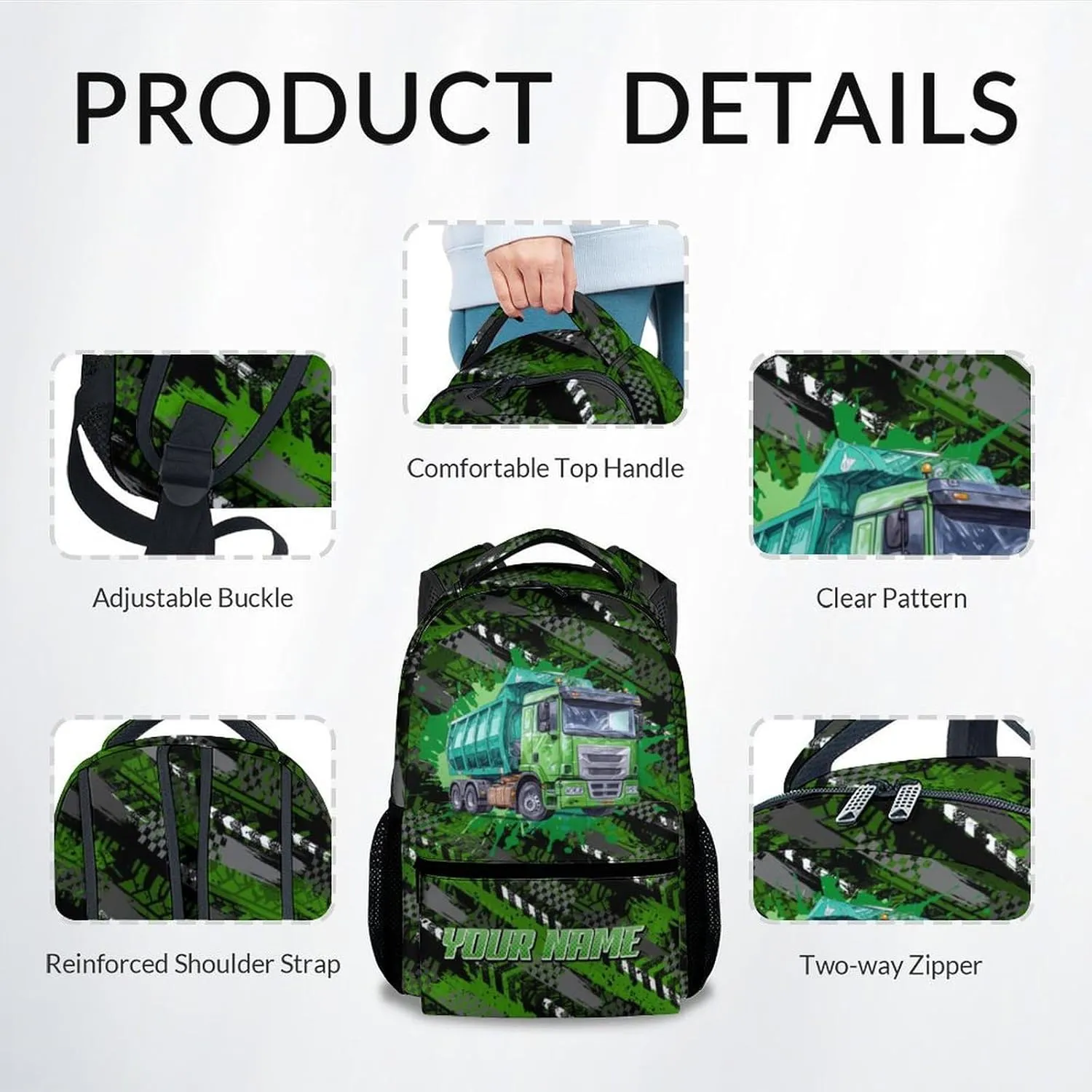 Mercuryelf Kid Backpack for School, Travel - Cool Garbage Truck Bookbag for Boys - Personalized School Bag for Primary Middle