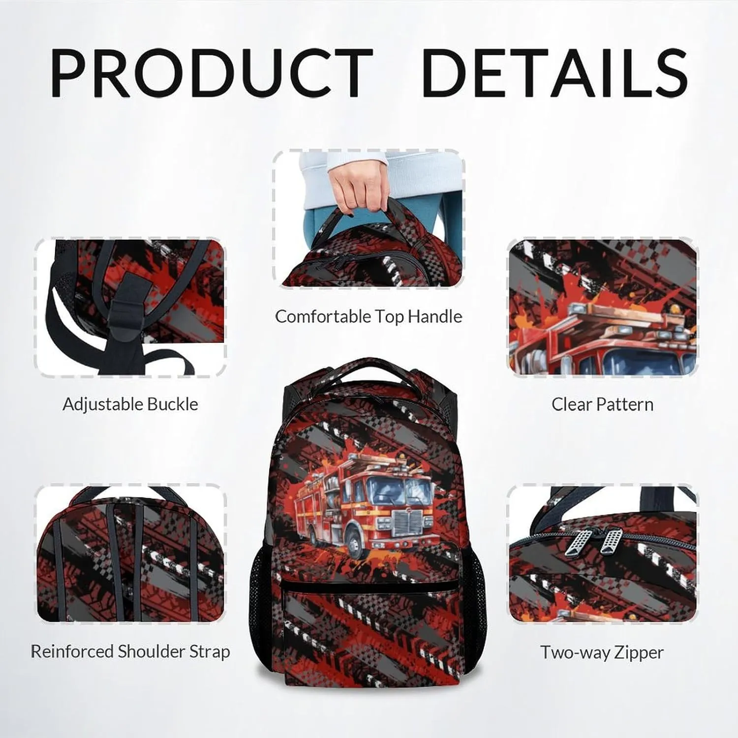 Mercuryelf Kids Backpack - Fire Truck Backpack for School, Travel - Cool Bookbag for Boys - 17 Inch School Bag for Primary Middle