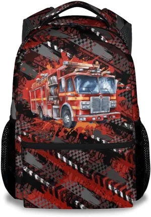 Mercuryelf Kids Backpack - Fire Truck Backpack for School, Travel - Cool Bookbag for Boys - 17 Inch School Bag for Primary Middle