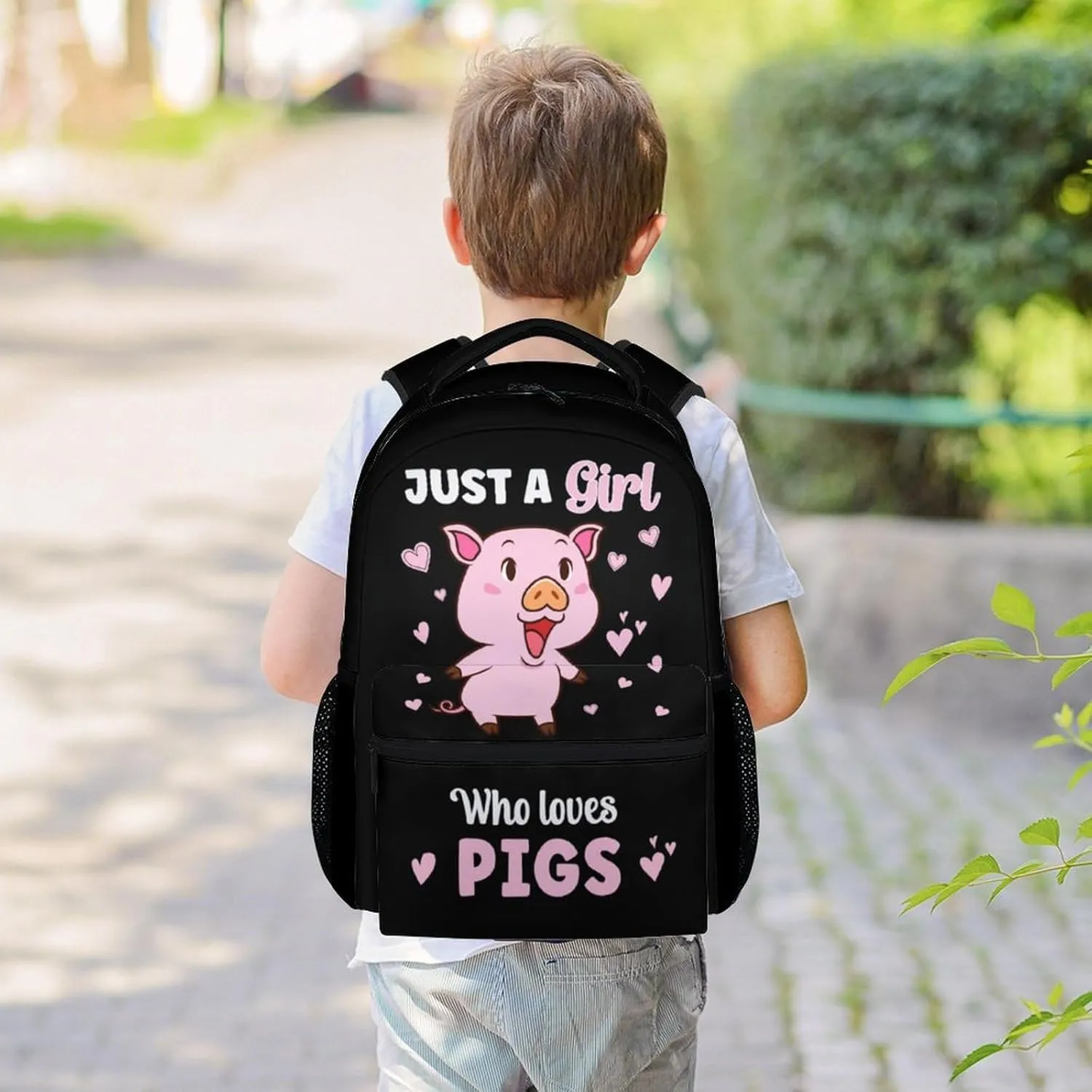Mercuryelf Pig Backpack for Girls, 16 Inch Black Just a Girl Who Loves Pigs Backpacks for School, Cute Iightweight Bookbag for Kids