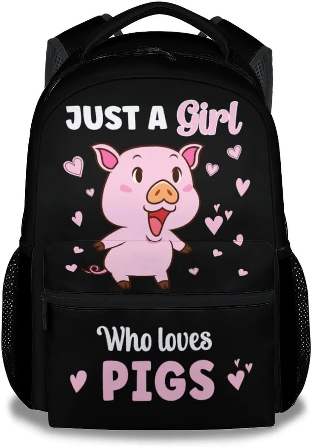 Mercuryelf Pig Backpack for Girls, 16 Inch Black Just a Girl Who Loves Pigs Backpacks for School, Cute Iightweight Bookbag for Kids