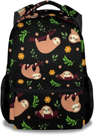 Mercuryelf Sloth Backpack for Girls Boys, 16 Inch Black Backpacks for School Travel, Cute Lightweight Bookbag for Kids