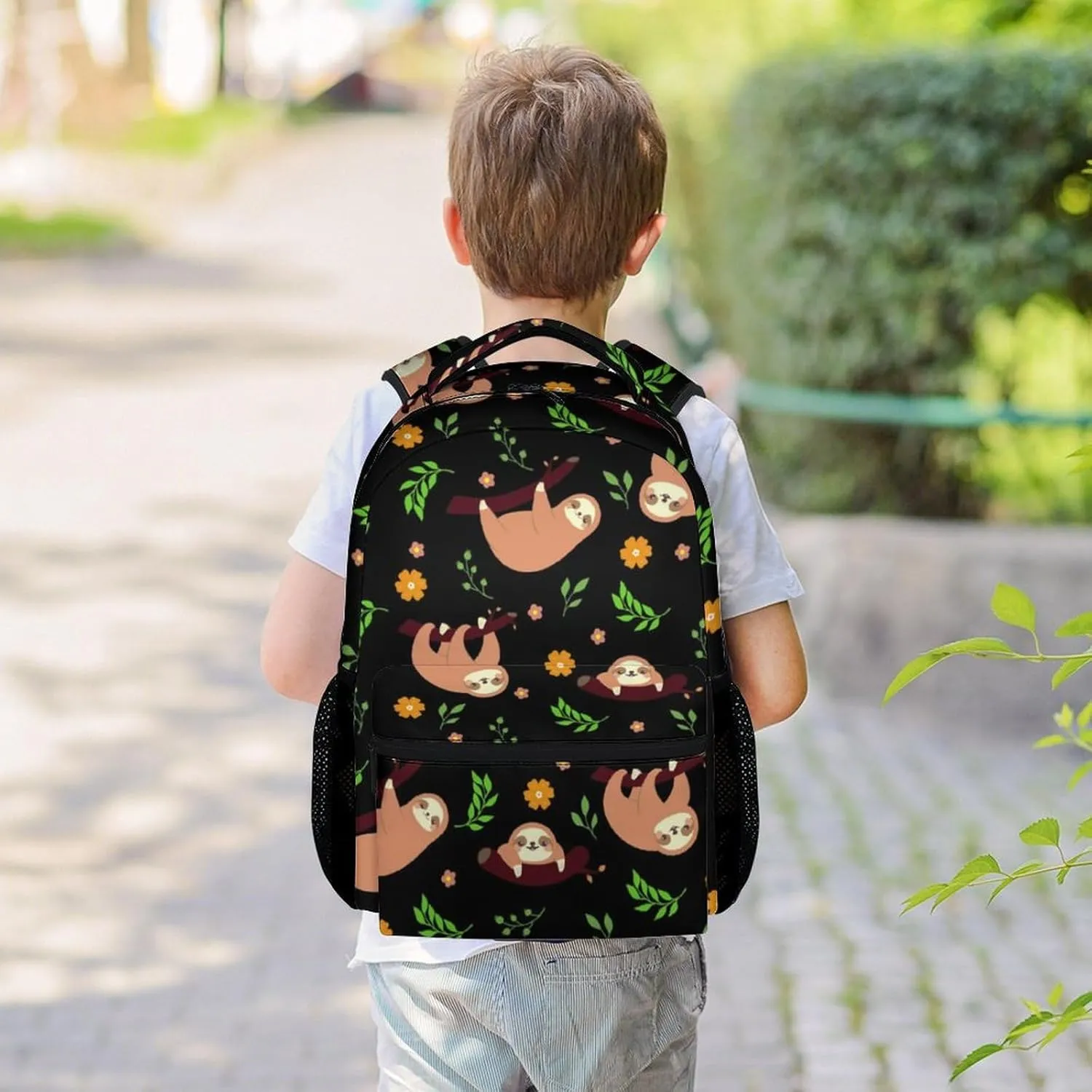 Mercuryelf Sloth Backpack for Girls Boys, 16 Inch Black Backpacks for School Travel, Cute Lightweight Bookbag for Kids