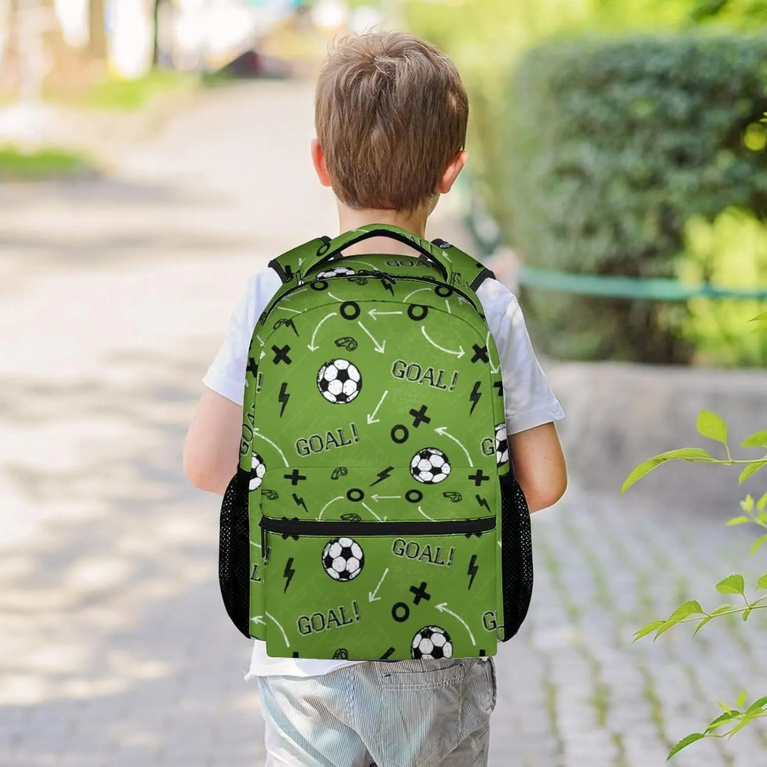 Mercuryelf Soccer Backpack for Boys Girls, 16 Inch Green Backpacks for School Travel, Fashion Lightweight Bookbag for Kids