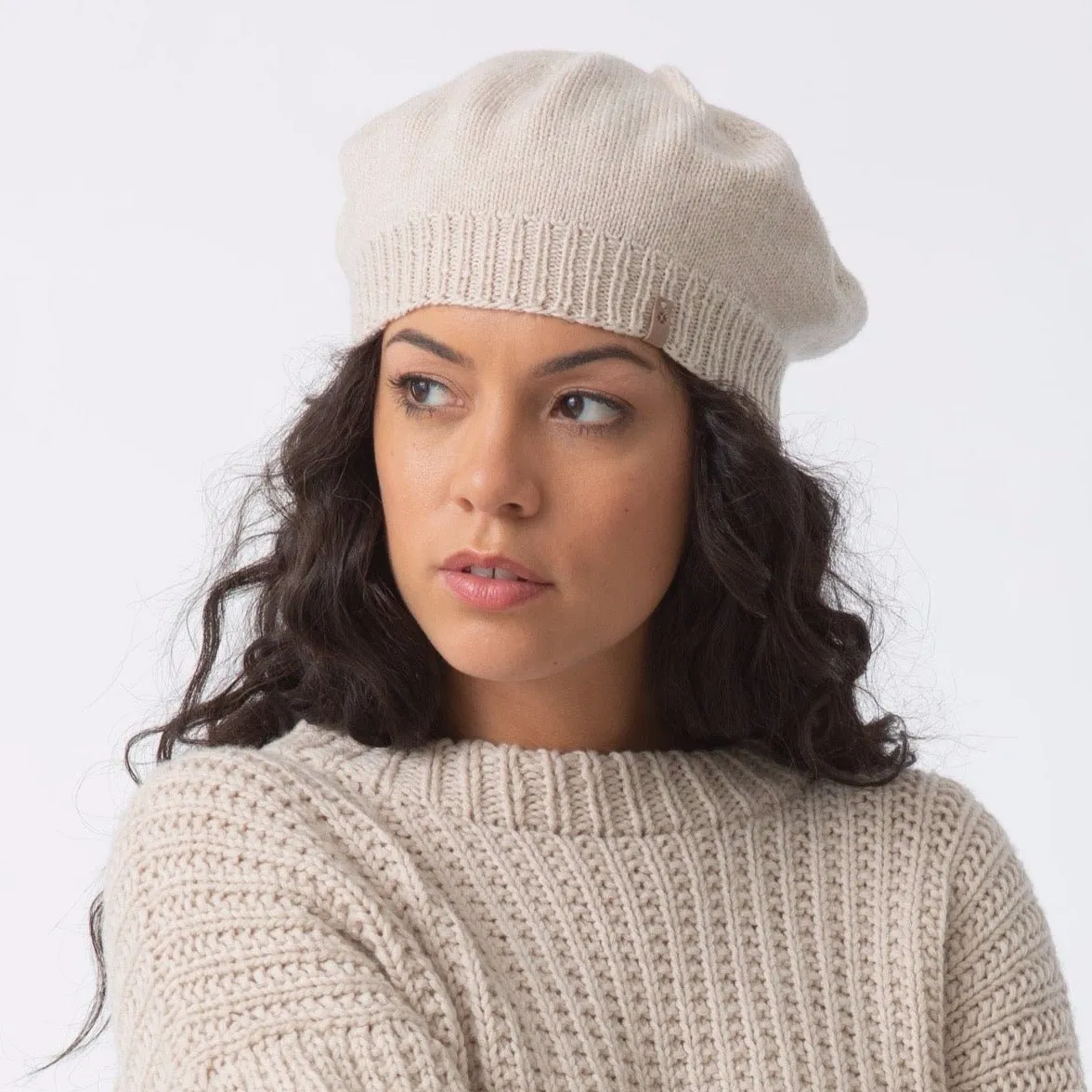 Merino Handknit Beret in Almond White