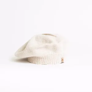 Merino Handknit Beret in Almond White