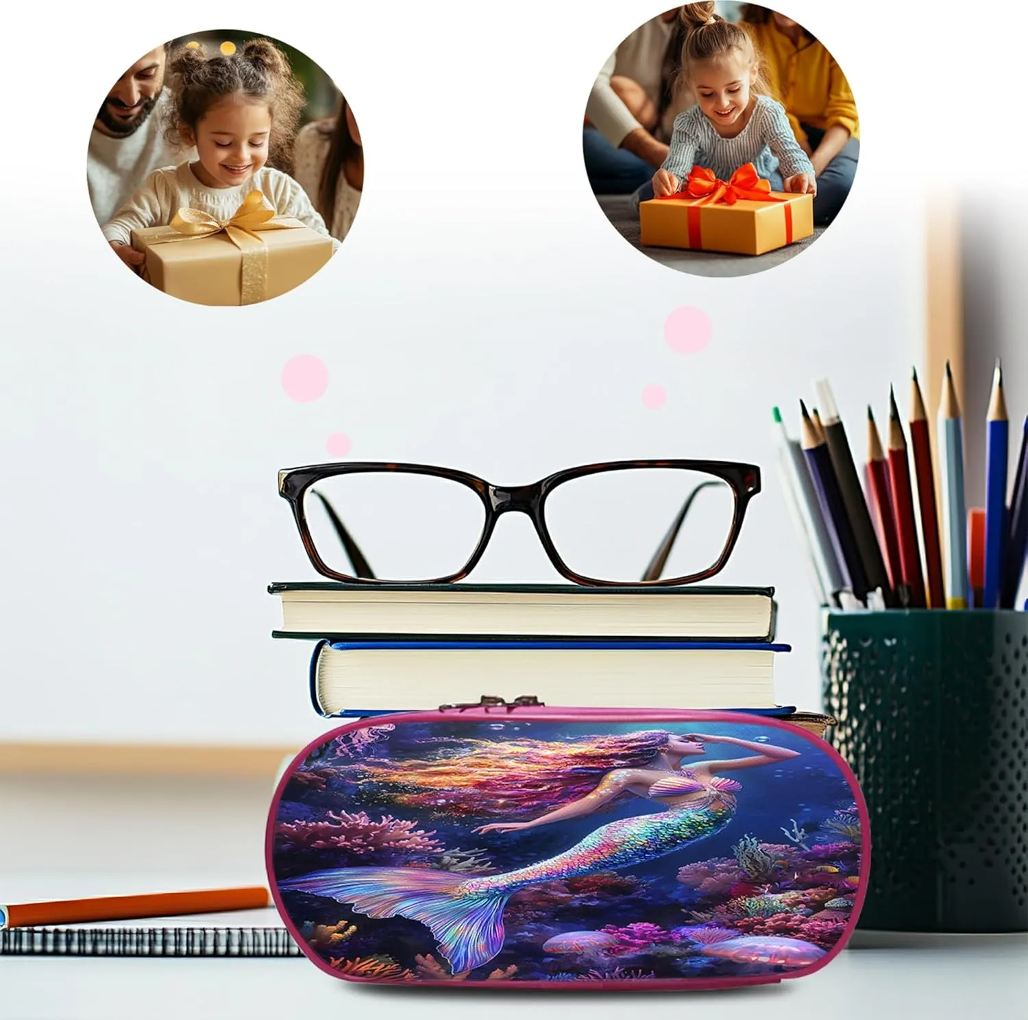 Mermaid Backpack 3 PCS Set for Girls Teens, Fantasy Ocean School Bag with Lunch Box Pencil Case, Lightweight Bookbag Perfect for Elementary Middle High School Students