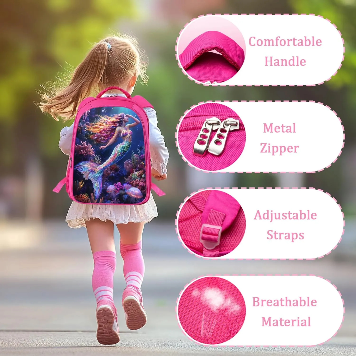 Mermaid Backpack 3 PCS Set for Girls Teens, Fantasy Ocean School Bag with Lunch Box Pencil Case, Lightweight Bookbag Perfect for Elementary Middle High School Students
