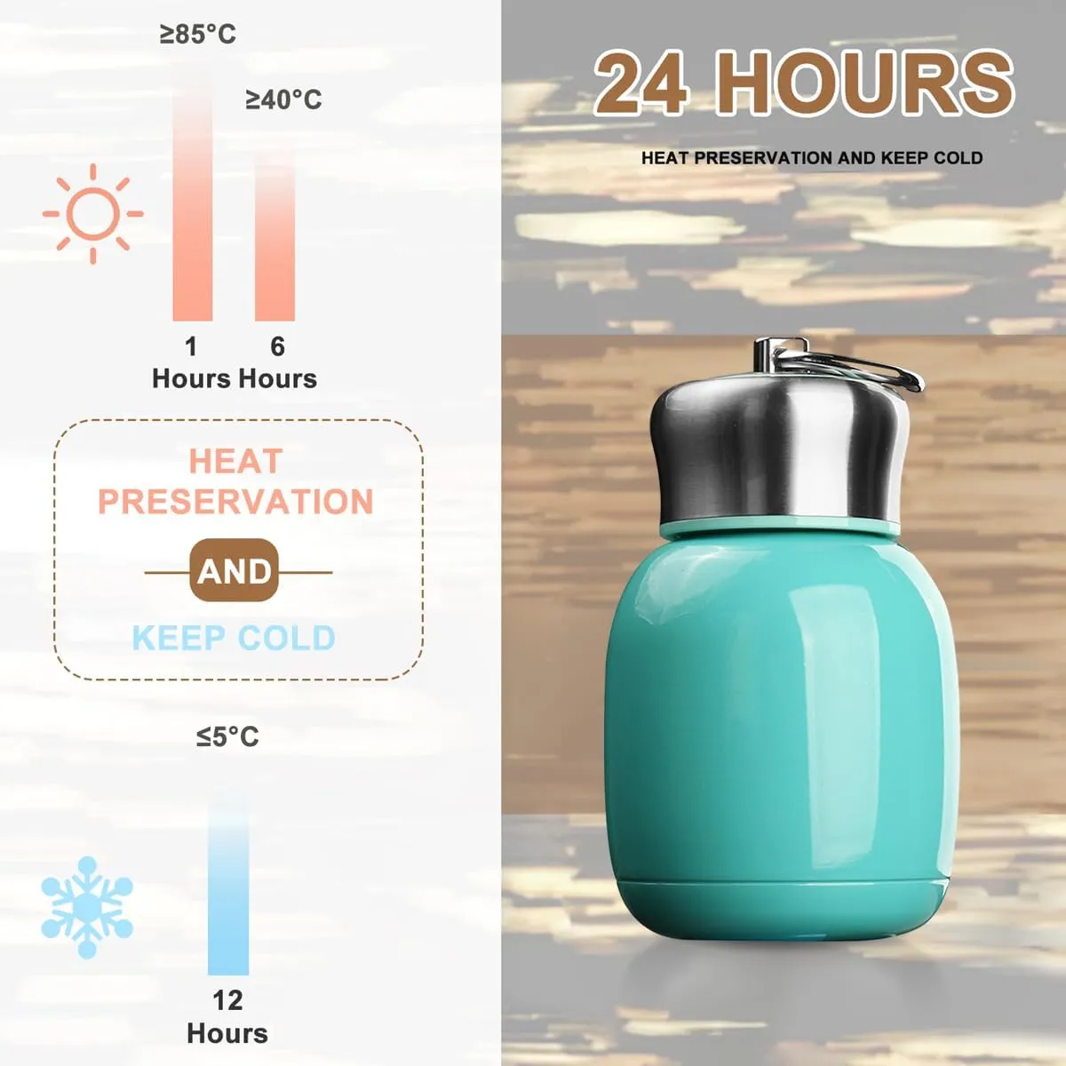 Mini 7 oz Stainless Steel Water Bottle, Small Vacuum Insulated Water Bottle Leak Proof Sport Tumbler Cup Hot and Cold Water Bottle for Women Girls Kids Gift Milk Tea Lunch (Skyblue)