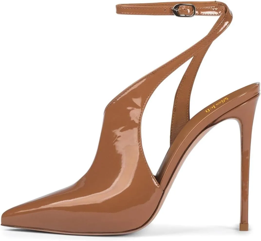 miss left Women Classy Patent Leather Closed Pointed Toe Pumps Crossed Ankle Strap Stiletto High Heels Prom Club Date Dance Sandals Size 4-16 US