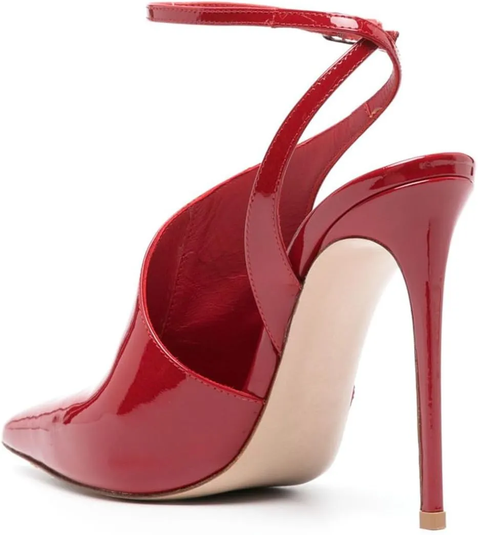 miss left Women Classy Patent Leather Closed Pointed Toe Pumps Crossed Ankle Strap Stiletto High Heels Prom Club Date Dance Sandals Size 4-16 US