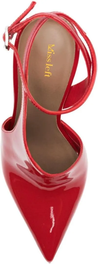 miss left Women Classy Patent Leather Closed Pointed Toe Pumps Crossed Ankle Strap Stiletto High Heels Prom Club Date Dance Sandals Size 4-16 US