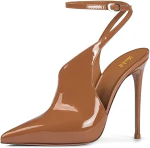 miss left Women Classy Patent Leather Closed Pointed Toe Pumps Crossed Ankle Strap Stiletto High Heels Prom Club Date Dance Sandals Size 4-16 US