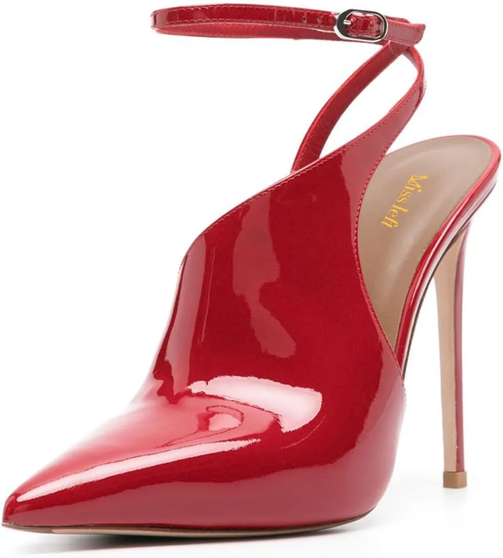 miss left Women Classy Patent Leather Closed Pointed Toe Pumps Crossed Ankle Strap Stiletto High Heels Prom Club Date Dance Sandals Size 4-16 US
