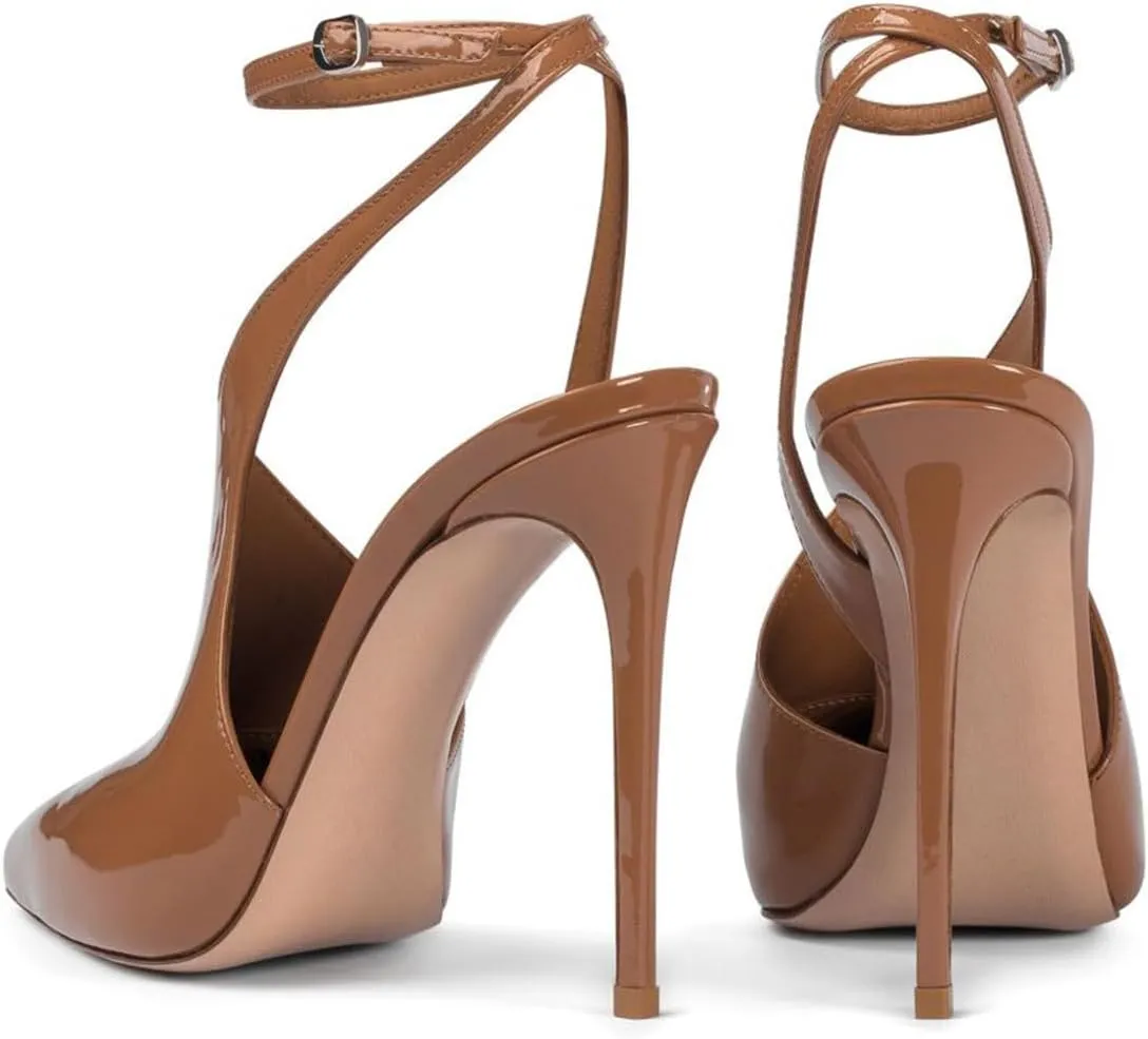 miss left Women Classy Patent Leather Closed Pointed Toe Pumps Crossed Ankle Strap Stiletto High Heels Prom Club Date Dance Sandals Size 4-16 US